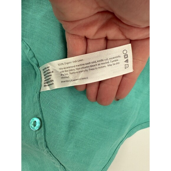 Eileen Fisher Shirt 100% Organic Irish Linen ButtonFront A Line Tunic Aqua LARGE - Picture 11 of 13